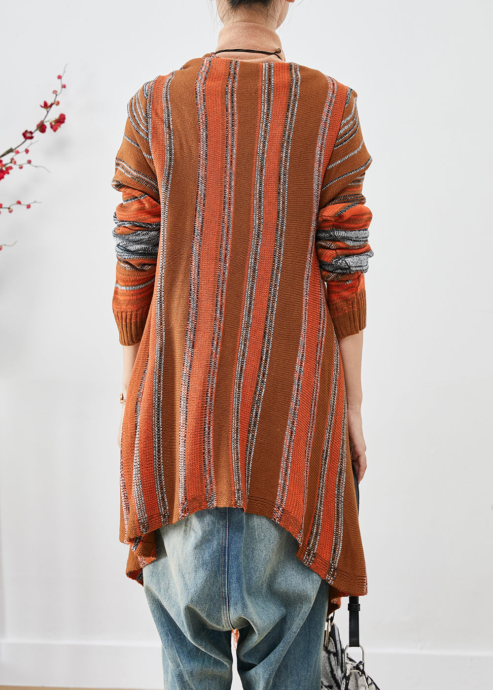 Handmade Orange Tasseled Striped Knit Cardigans Fall