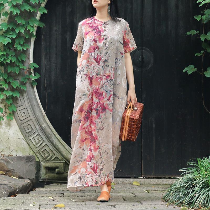 Italian Button Down pockets silk cotton Tunics Fun Photography floral Maxi Dresses Summer - Omychic