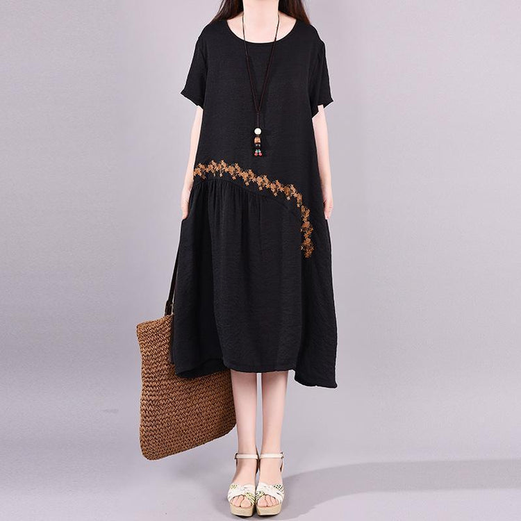 Italian Long Shirts 18th Century Spliced Embroidery Round Neck Casual Dress - Omychic