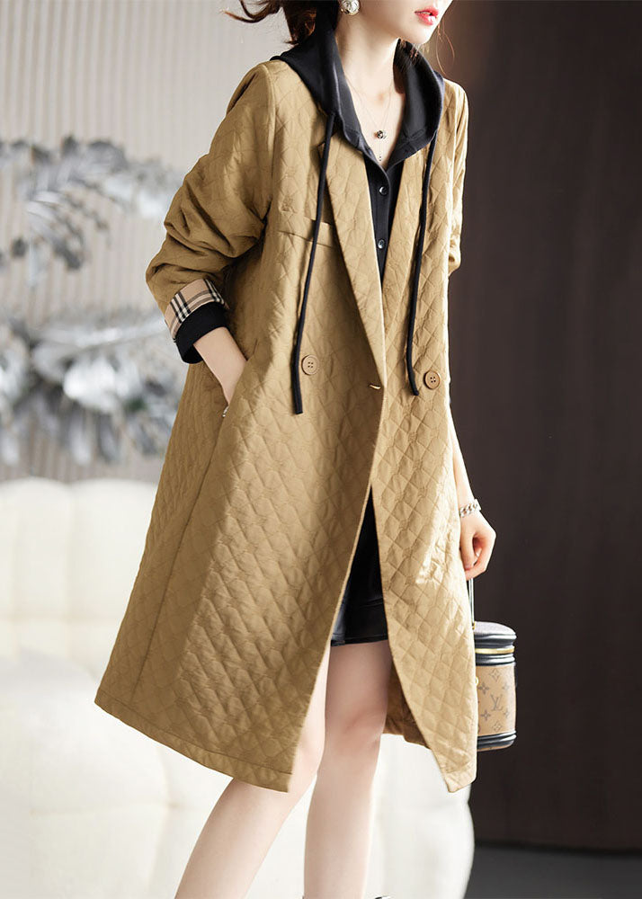 Jacquard Camel Notched Button Long Coat Long Sleeve