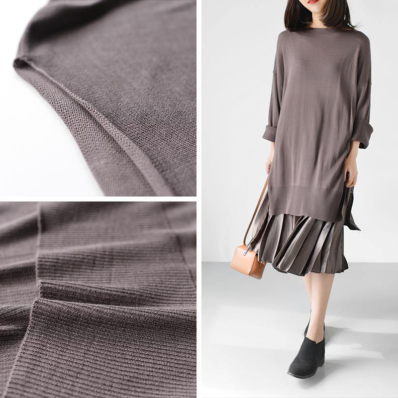 Khaki knit top plus size long blouse causal knit clothing - Omychic