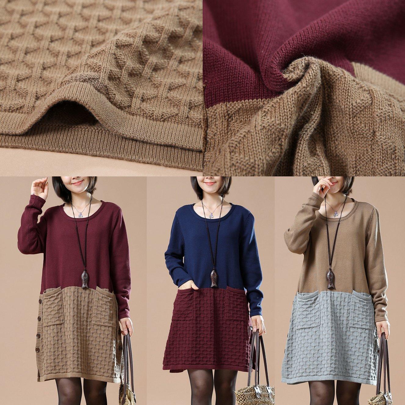 Khaki plus size sweaters new patter knit maxied color - Omychic