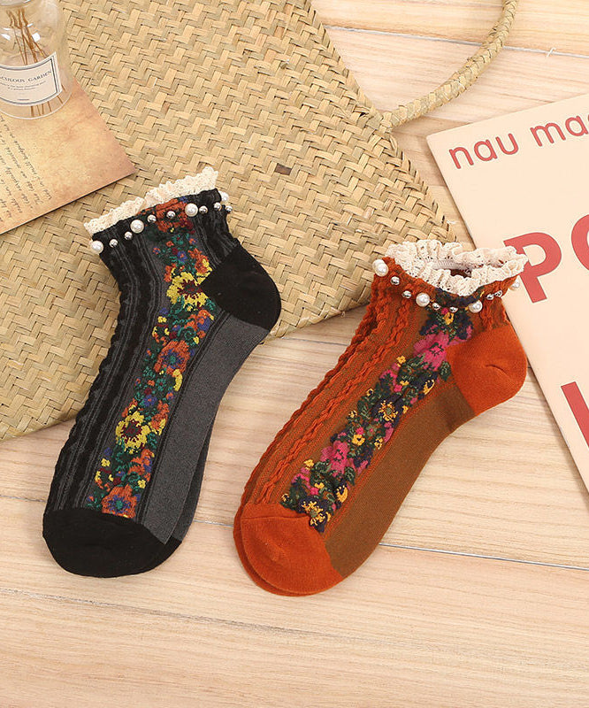 Korean Version Of Medium Tube Trendy Jacquard Small Floral Pearl Socks