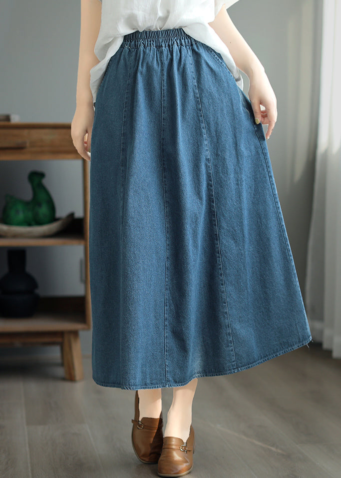 Light Blue High Waist Patchwork Maxi Skirts Pockets