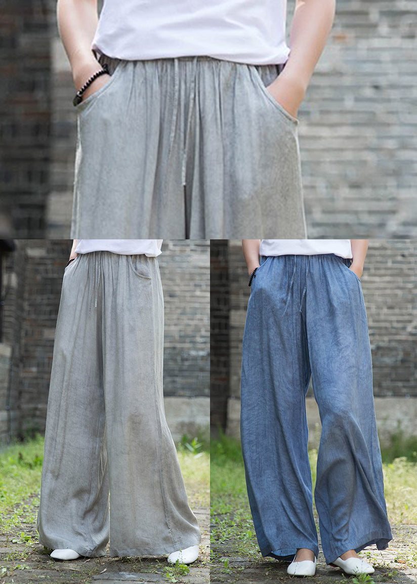 Light Grey Cotton Wide Leg Pants High Waist Draping Fall