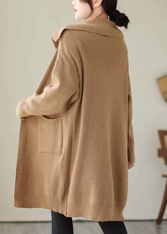 Loose Khaki Pockets Cozy Cotton Knit Long Sweaters Cardigans Fall