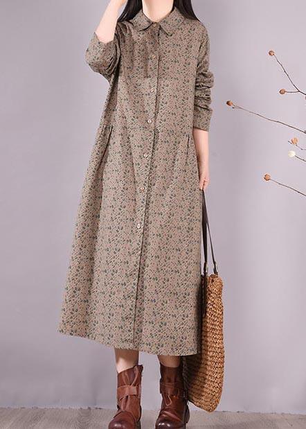 Loose Lapel Button Down Spring Dress Women Christmas Gifts Gray Print Blouses - Omychic