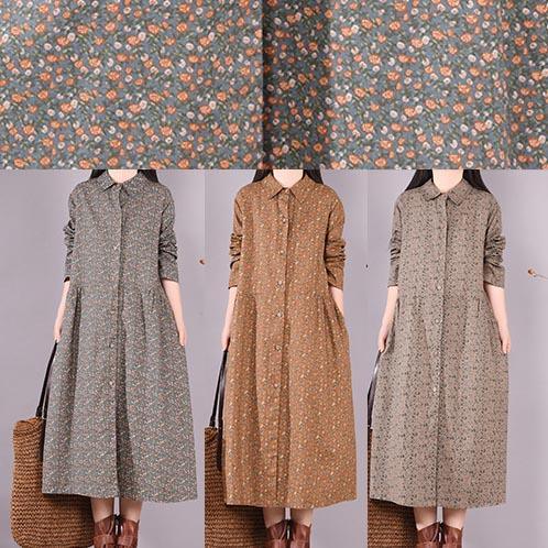 Loose Lapel Button Down Spring Dress Women Christmas Gifts Gray Print Blouses - Omychic