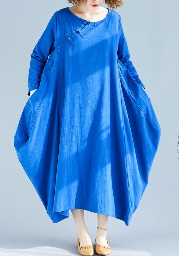 Loose O Neck Asymmetric Spring Wardrobes Fabrics Blue A Line Dress - Omychic