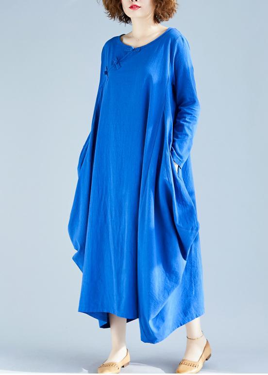 Loose O Neck Asymmetric Spring Wardrobes Fabrics Blue A Line Dress - Omychic