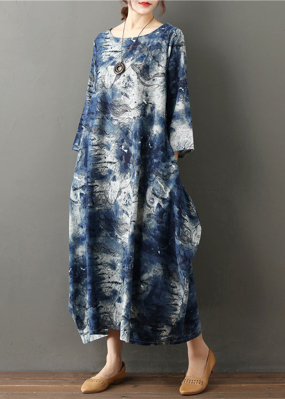 Modern Oversized Tie Dye Cotton Long Dress Bracelet Sleeve