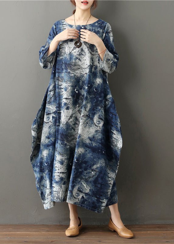 Modern Oversized Tie Dye Cotton Long Dress Bracelet Sleeve