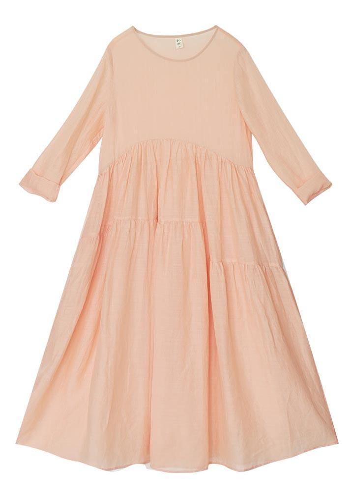 Modern Pink Patchwork Linen asymmetrical design Summer Ankle Dress - Omychic