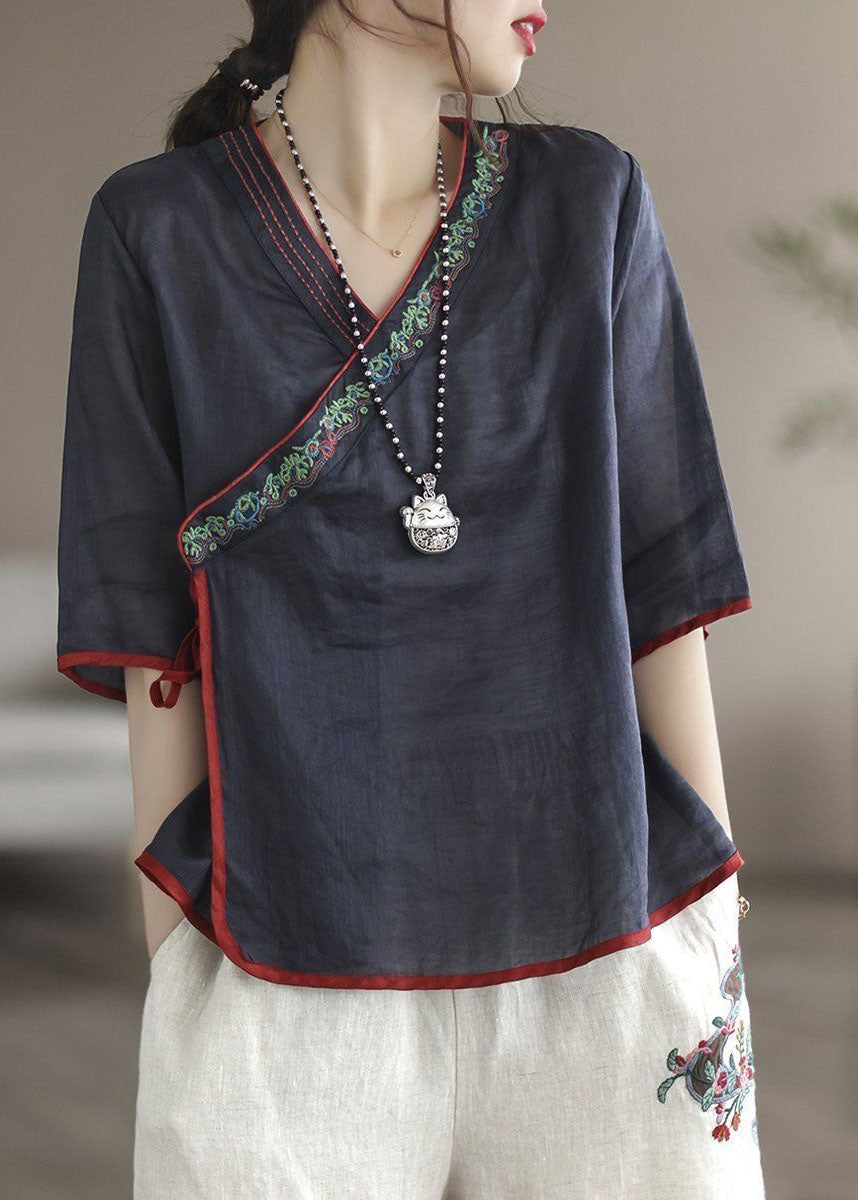 Modern White Embroideried Patchwork Linen Blouse Top Summer