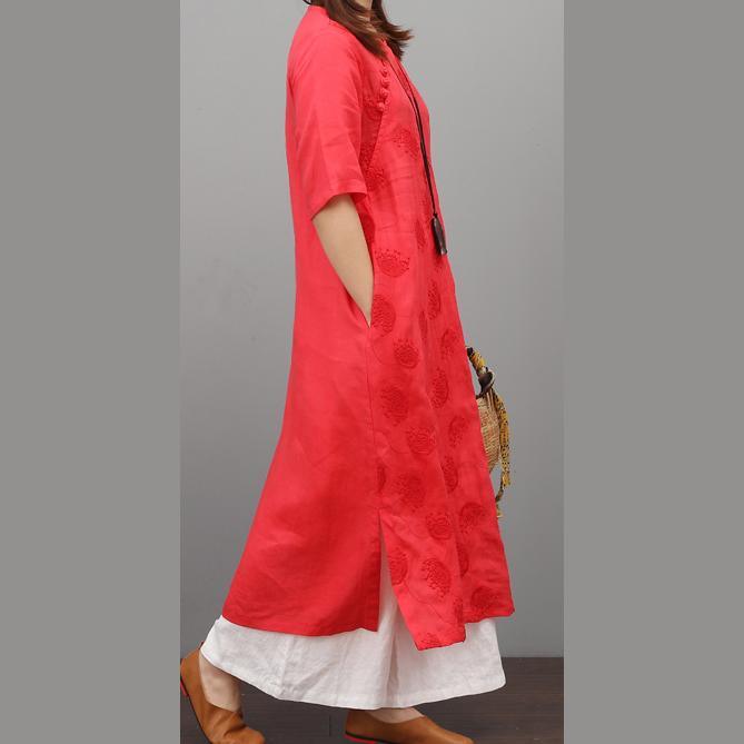 Modern jacquard linen Robes Inspiration red Dresses summer - Omychic