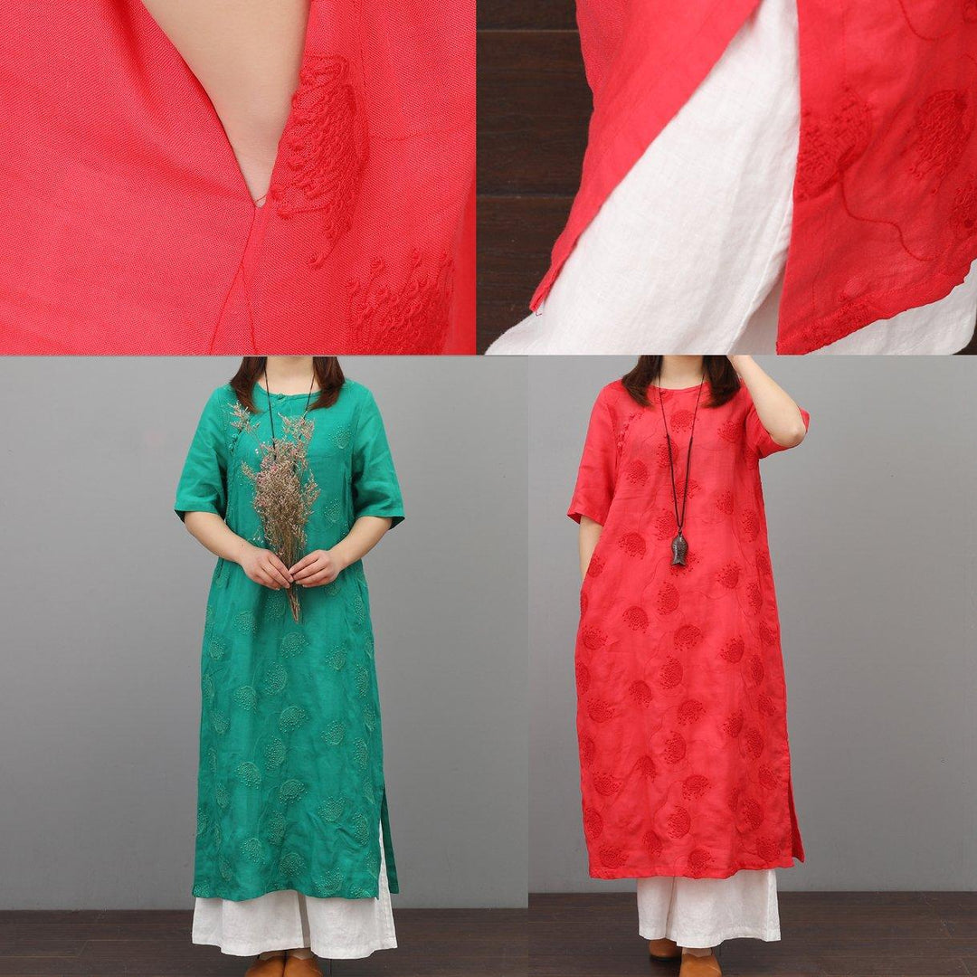 Modern jacquard linen Robes Inspiration red Dresses summer - Omychic