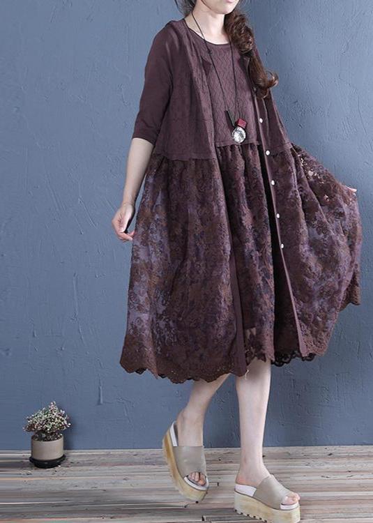 Natural patchwork linen cotton outwear chocolate summer - Omychic