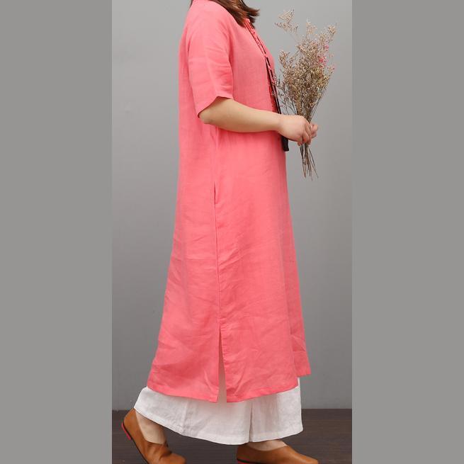 Natural side open linen Robes Cotton rose Dress summer - Omychic