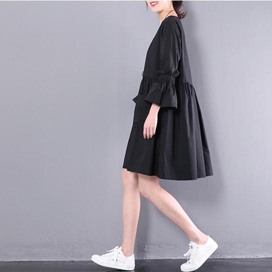 New black solid cotton dresses women shift dress plus size clothes - Omychic