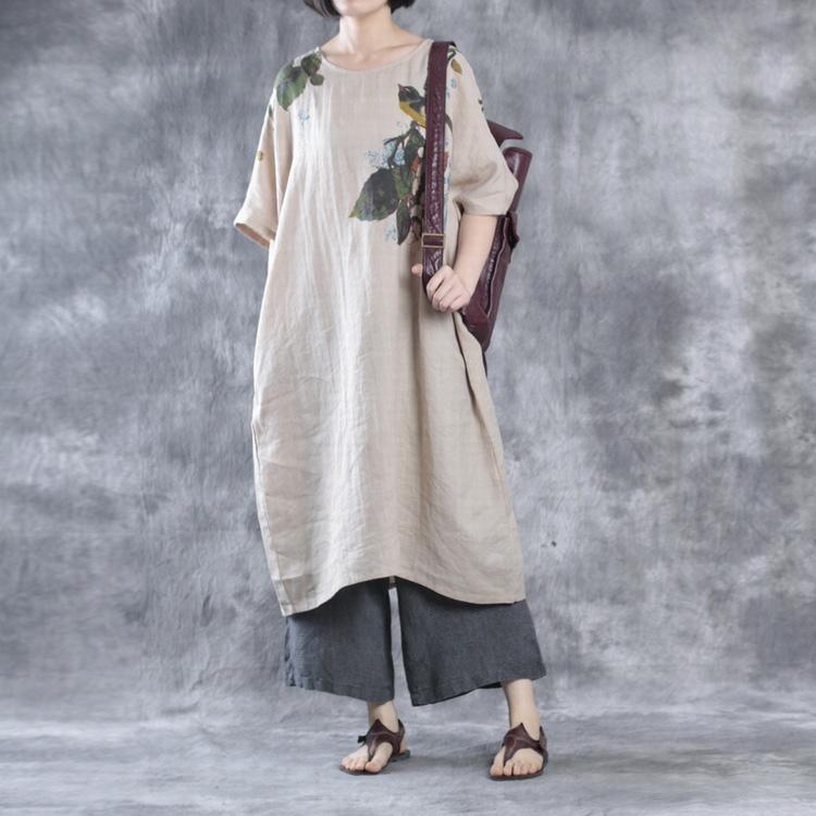 Nude linen maxi dress plus size linen dresses floral caftans - Omychic