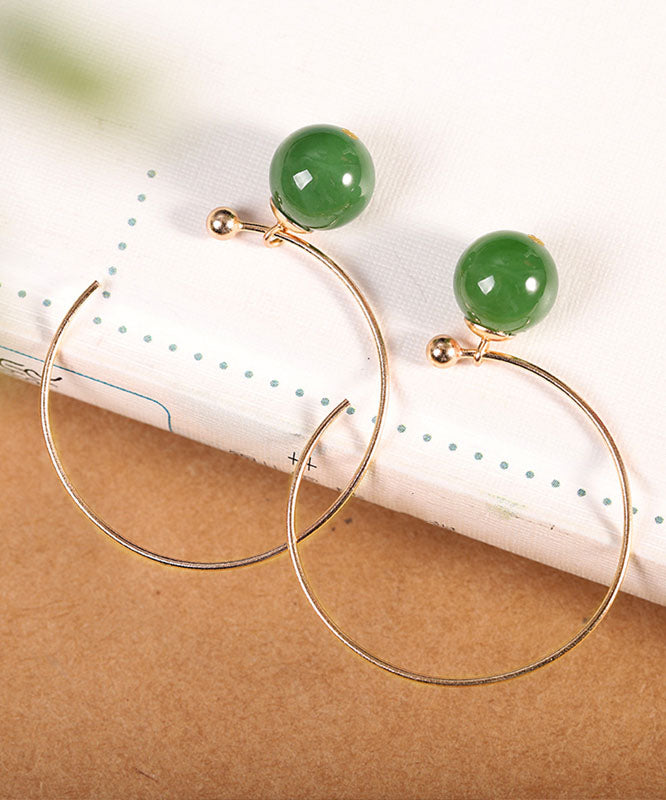 Oversize Green 14K Gold Jade Hoop Earrings