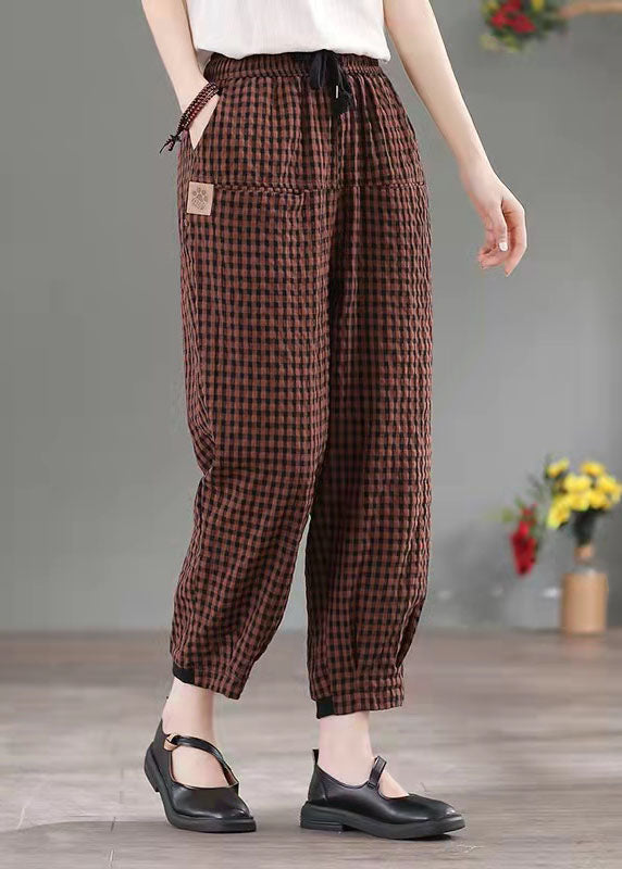 Loose Winter Plaid Thick Elastic Waist Pants