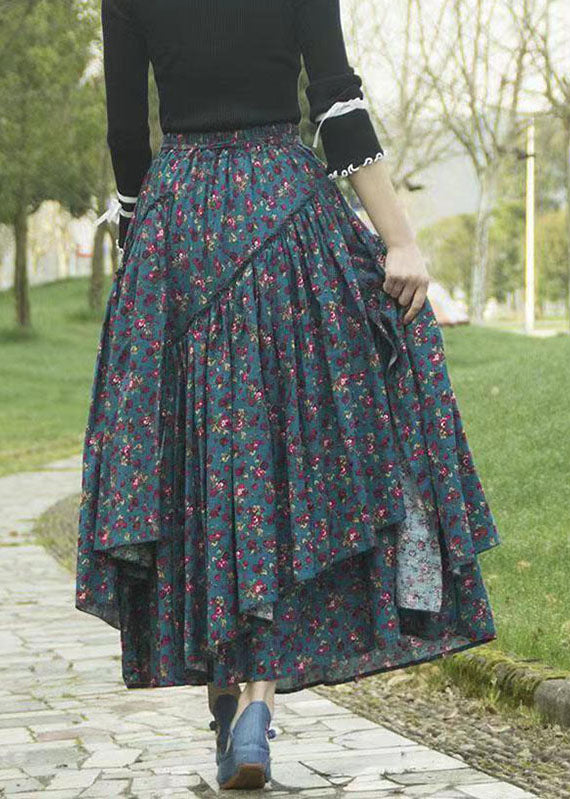 Plus Size Asymmetrical Print High Waist Maxi Skirt Fall