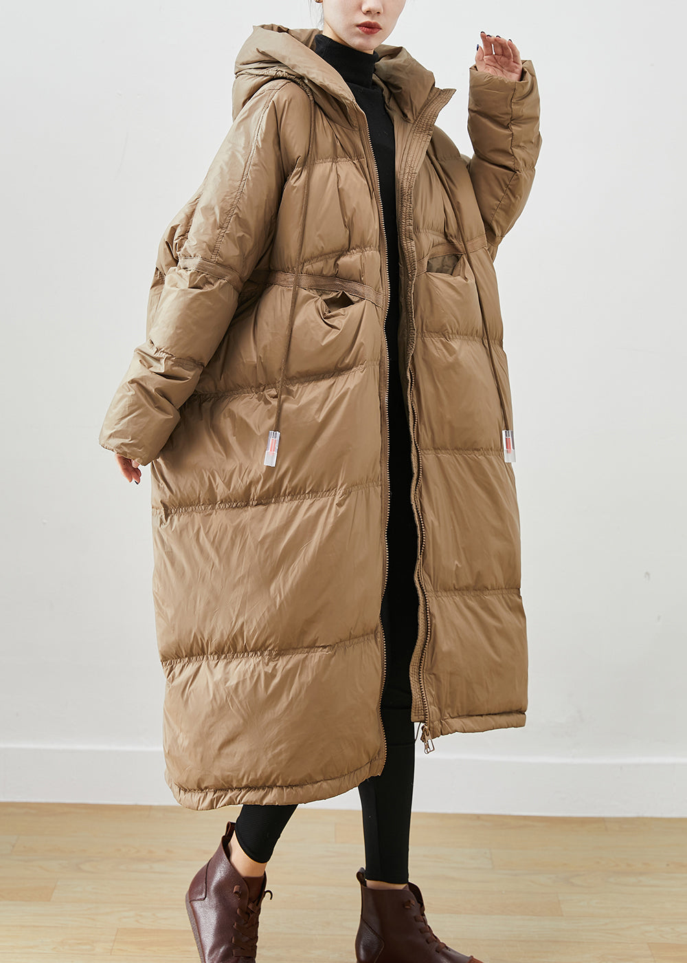 Plus Size Khaki Oversized Drawstring Duck Down Winter Coats Winter