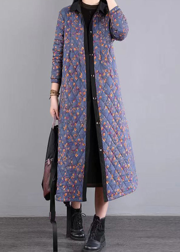 Purple Print Patchwork Fine Cotton Filled Coats Peter Pan Collar Winter