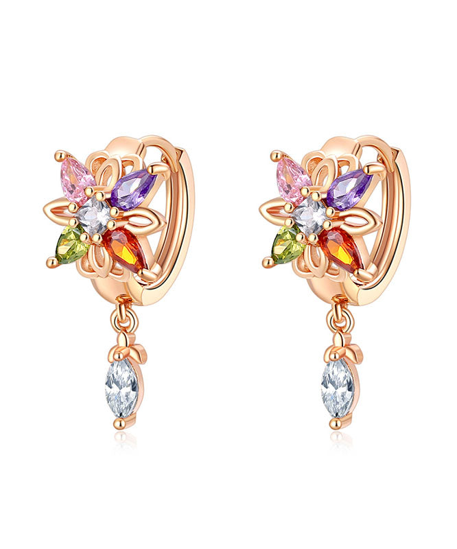 Regular Gold Alloy Crystal Zircon Floral Tassel Drop Earrings