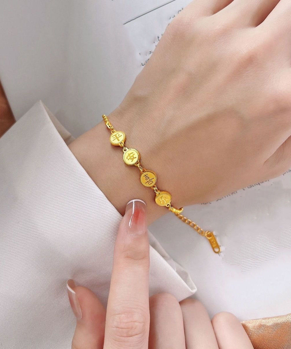 Regular Gold Stainless Steel Overgild Graphic Tassel Charm Bracelet