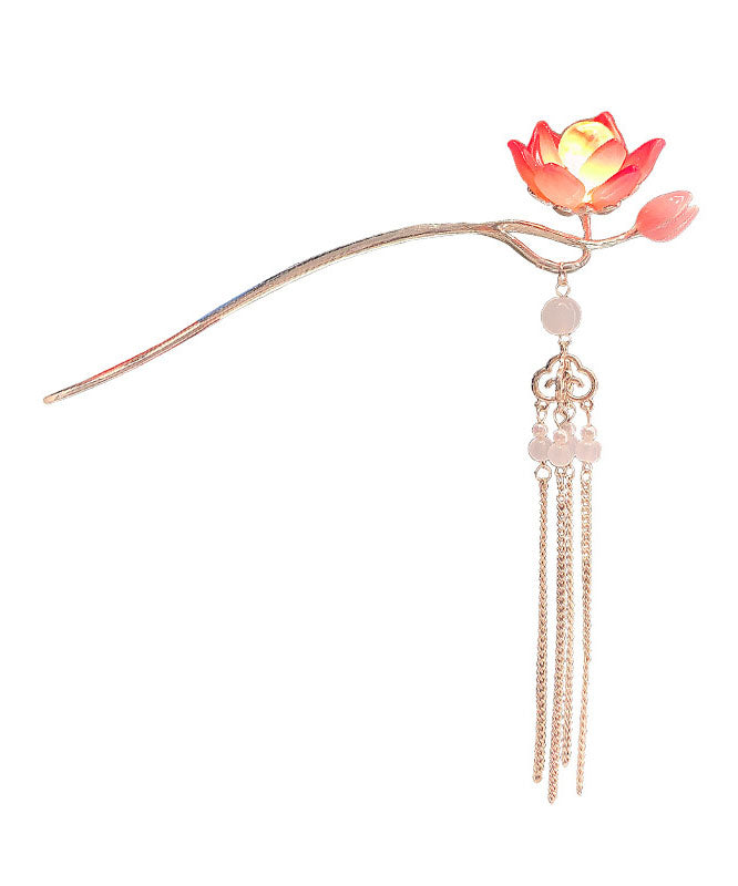 Retro Red Alloy Coloured Glaze Lotus Flower Palace Lantern Hairpin