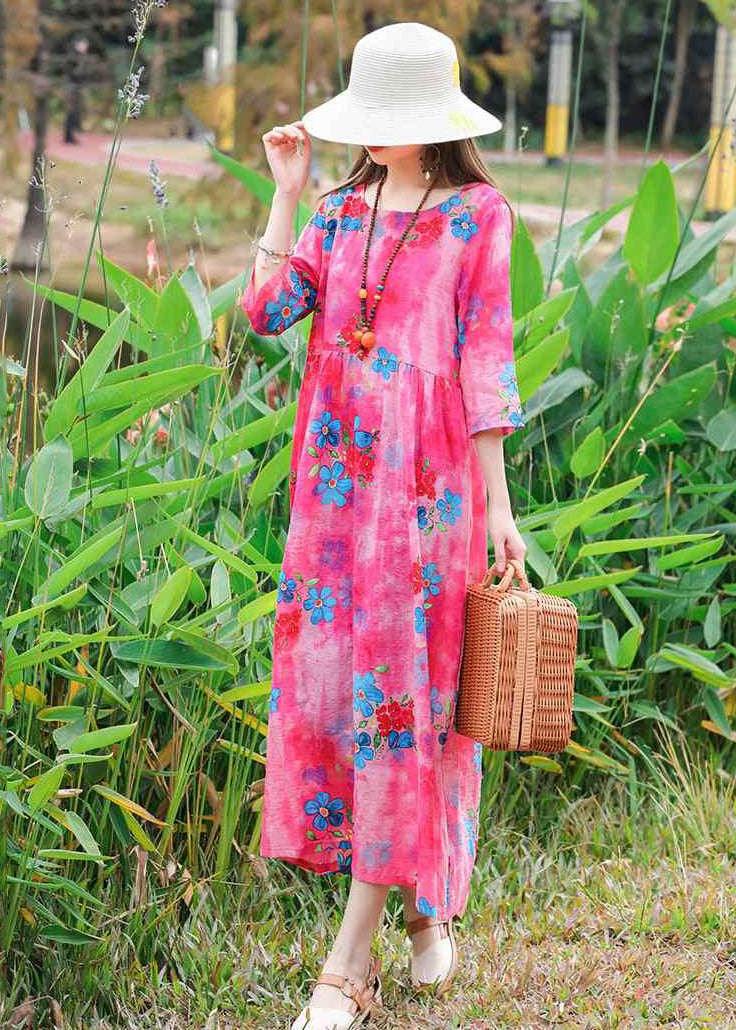 Rose Print Cotton Long Dresses Oversized Exra Large Hem Summer