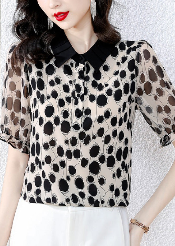 Sexy Peter Pan Collar Dot Chiffon Top Summer