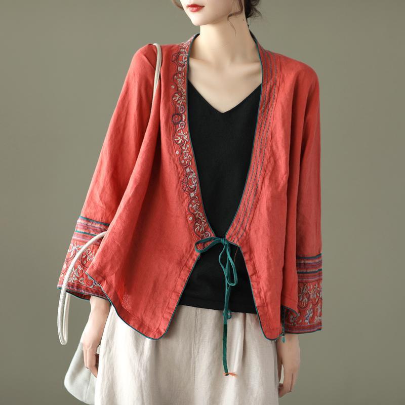 Spring Embroidery Lace-up Cardigan Coat - Omychic