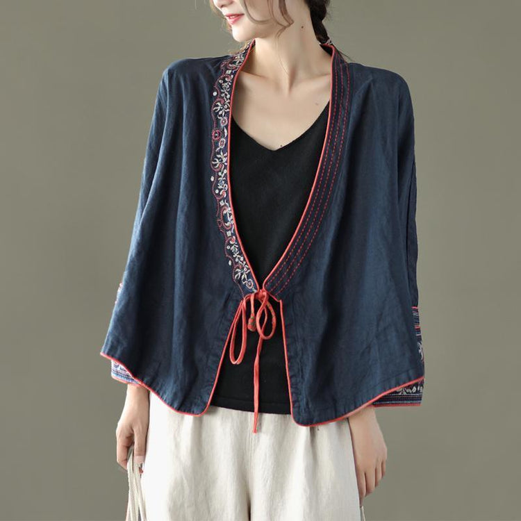 Spring Embroidery Lace-up Cardigan Coat - Omychic