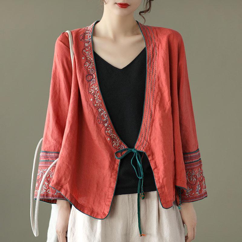 Spring Embroidery Lace-up Cardigan Coat - Omychic