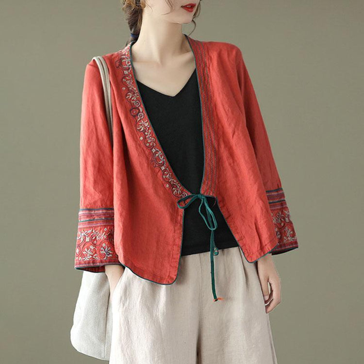 Spring Embroidery Lace-up Cardigan Coat - Omychic