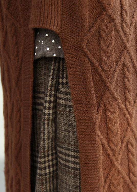 Style Chocolate O-Neck Side Open Fall Knit Vest - Omychic