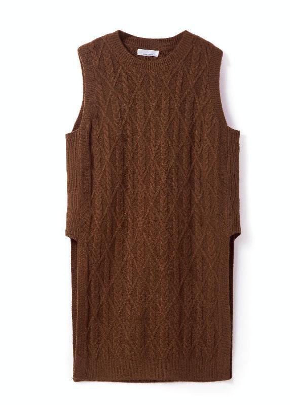 Style Chocolate O-Neck Side Open Fall Knit Vest - Omychic