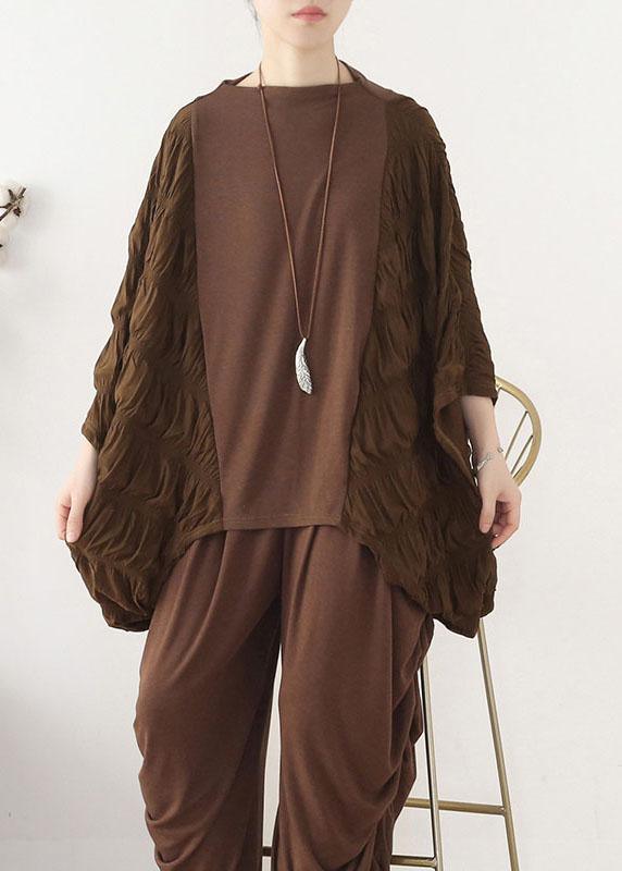 Style Chocolate Patchwork Wrinkled Top Fall - Omychic