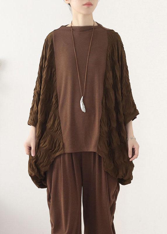 Style Chocolate Patchwork Wrinkled Top Fall - Omychic