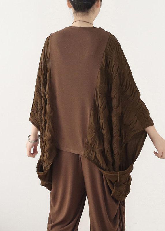 Style Chocolate Patchwork Wrinkled Top Fall - Omychic