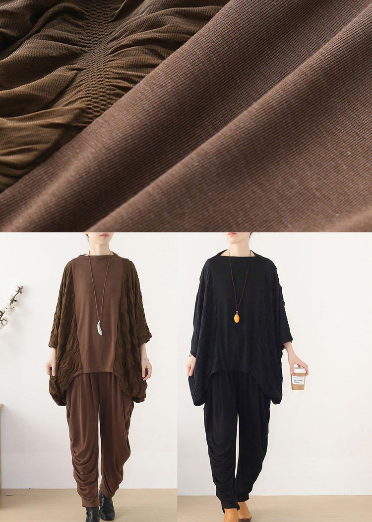 Style Chocolate Patchwork Wrinkled Top Fall - Omychic