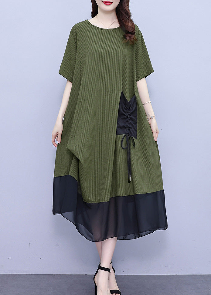 Style Green Chiffon Patchwork Holiday Long Dress Short Sleeve