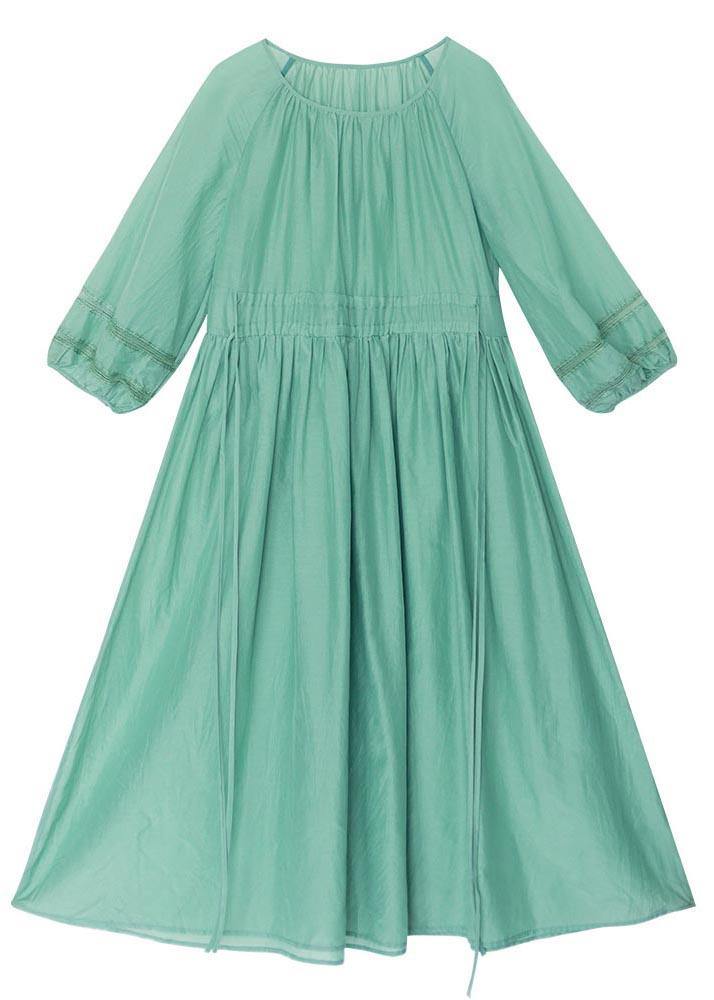 Style Green Cinched Patchwork Lace Long Summer Cotton Dress - Omychic