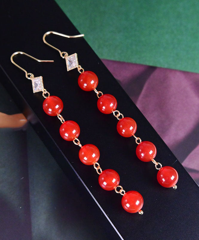 Style Red 14K Gold Zircon Agate Drop Earrings