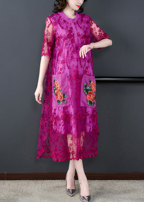 Style Rose Embroideried Floral Tulle Long Dresses Short Sleeve