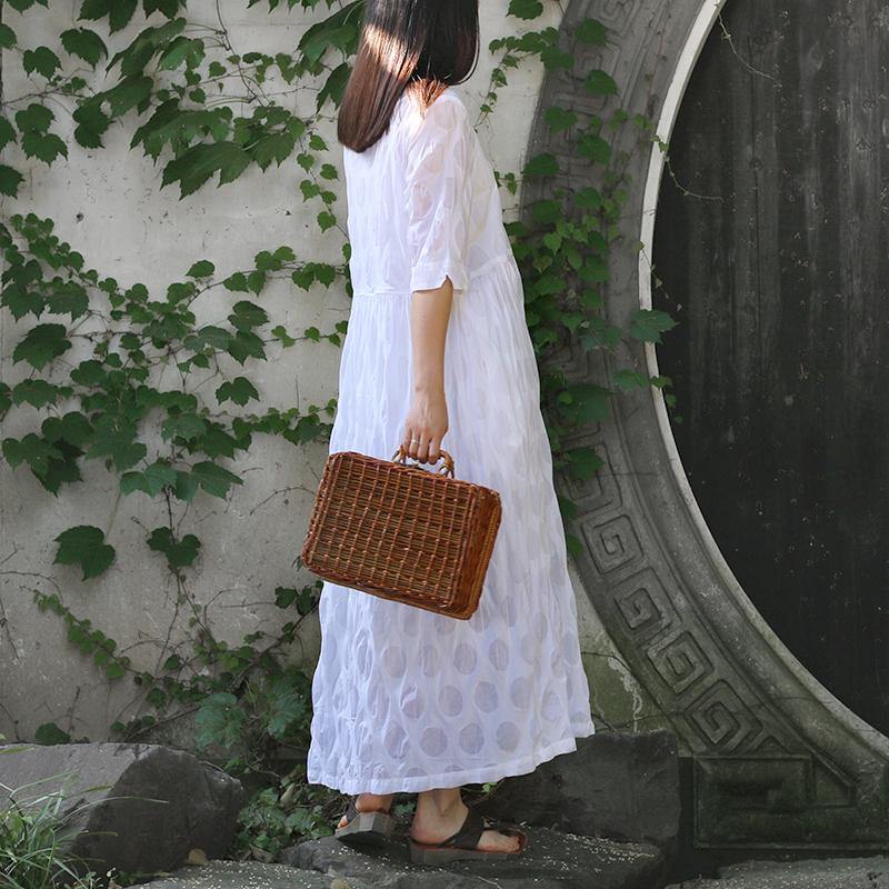 Style white dotted cotton clothes Women top quality Photography o neck half sleeve Maxi Summer Dress - Omychic