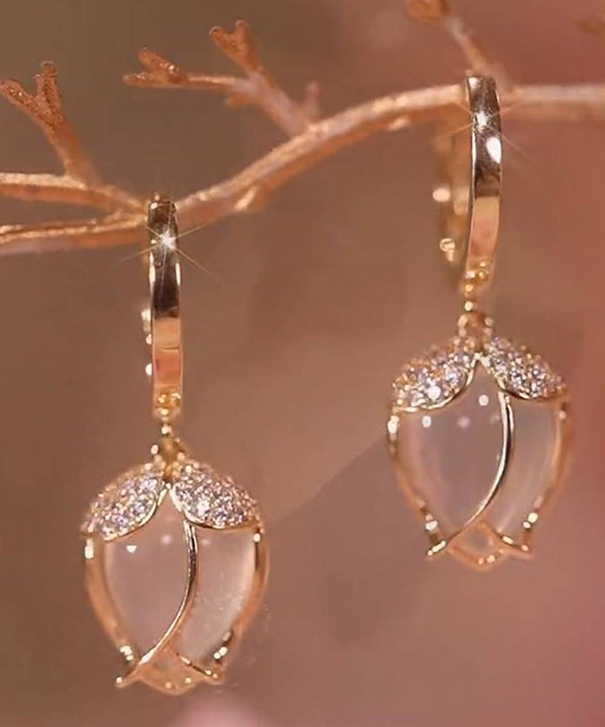 Stylish Gold Copper Overgild Cat's Eye Stone Zircon Drop Earrings